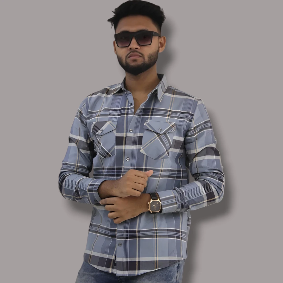 CHECK SHIRT DOUBLE POCKET CODE - 924