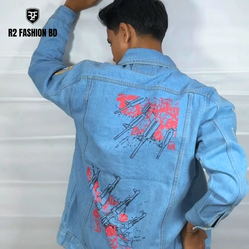 MEN'S DENIM JACKET BACK PRINT- 605