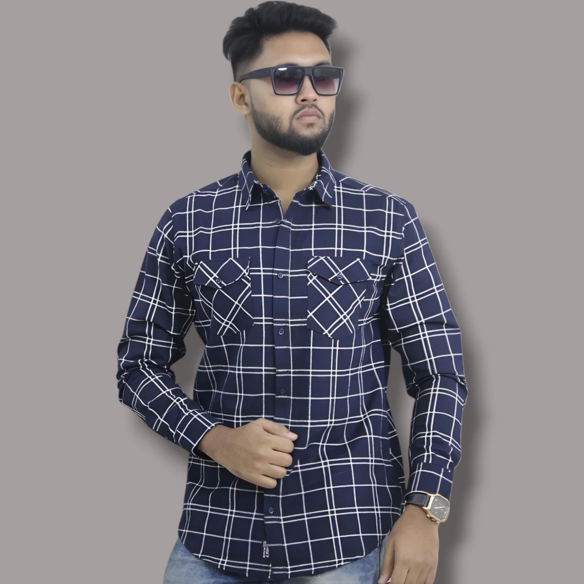 CHECK SHIRT DOUBLE POCKET CODE - 916